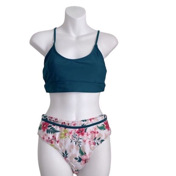 Beachsissi Floral Tropical Bikini Bottom Size Small White Green White - Picture 2 of 9